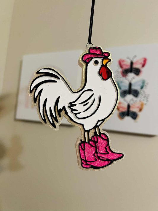 Chicken with boots car freshie