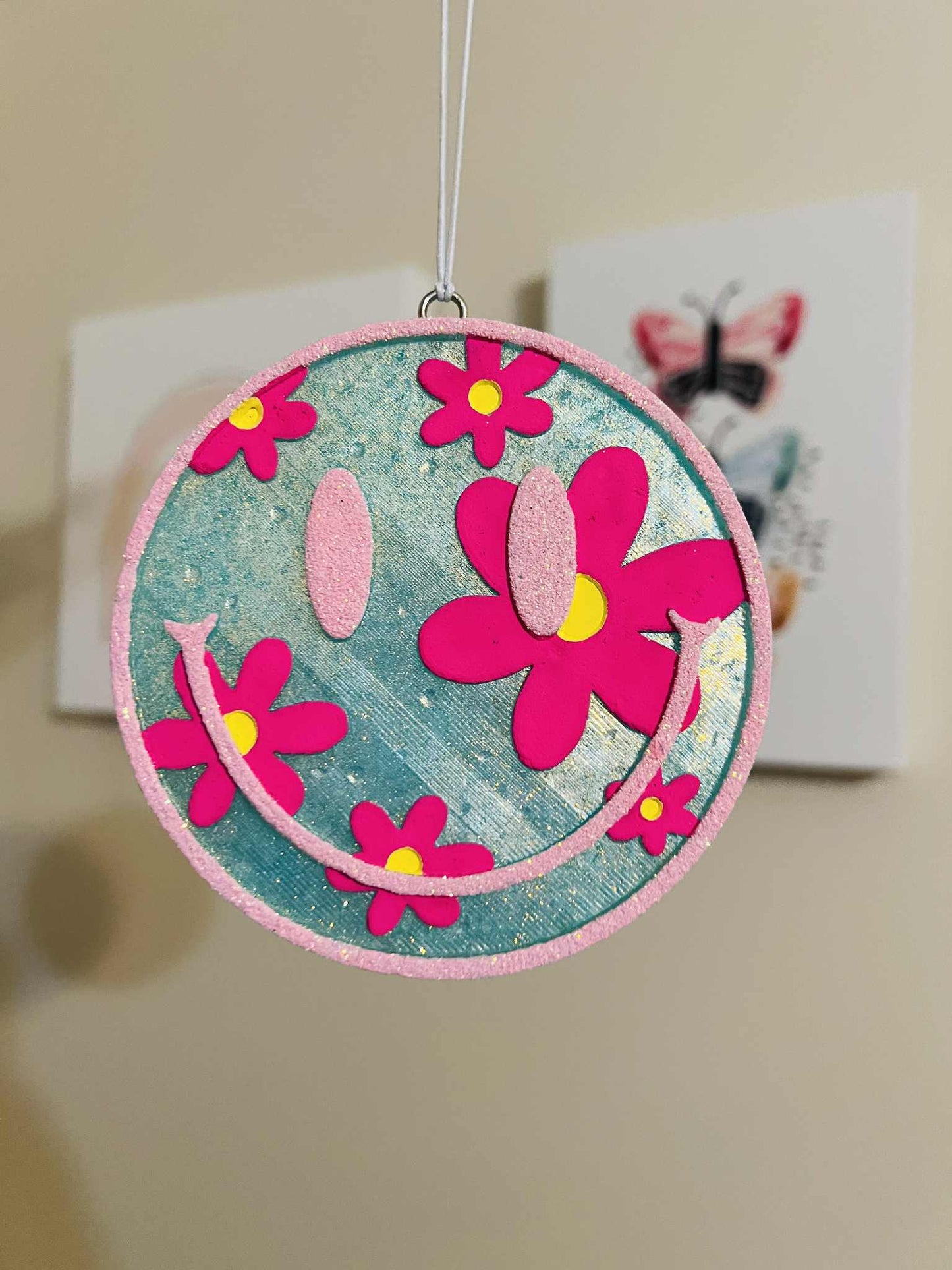 Floral smiley car freshie