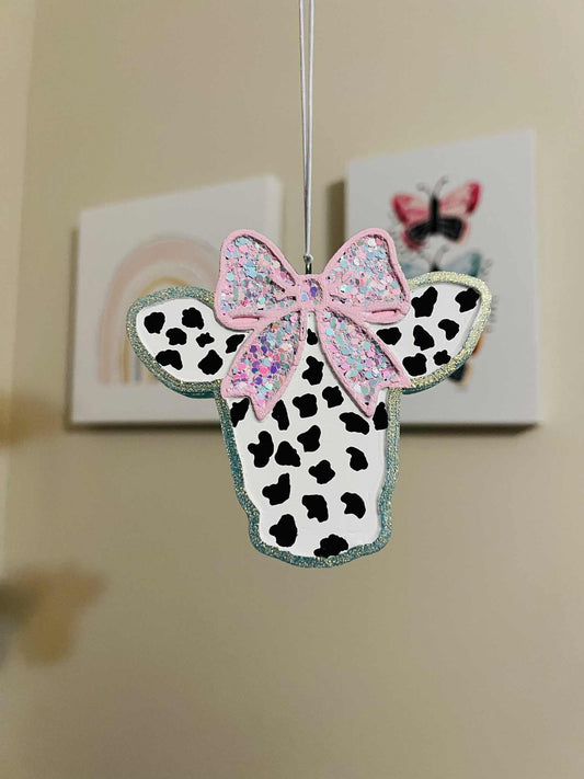 Cow with bow car freshie