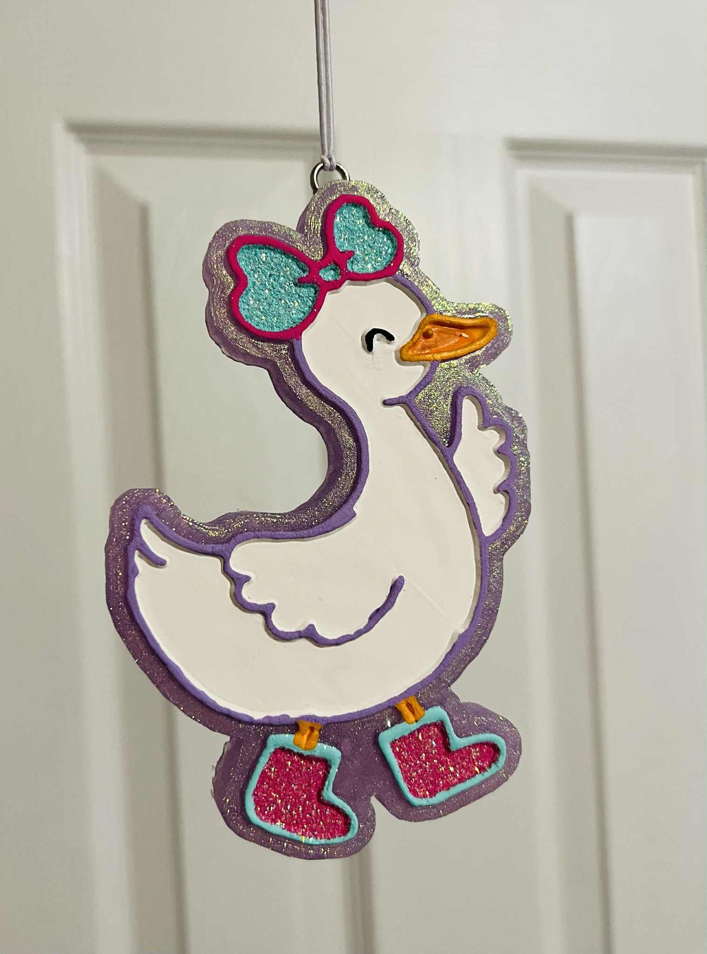 Duck with bow and boots car freshie
